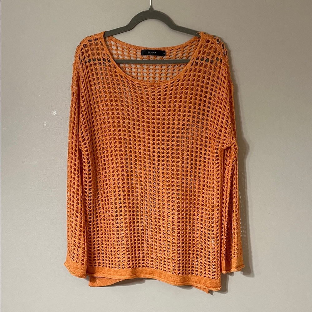 Orange Open-Knit Long Sleeve Tee
